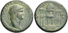 Nero augustus, 54 – 68. Dupondius circa 64, Æ 15.02 g. Radiate head r. Rev. View of the Nero’s Macellus, consisting of a rounded central part with a d...