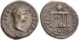 Nero augustus, 54 – 68. Quadrans, Lugdunum circa 65, Æ 3.86 g. Laureate head r. Rev. Table bearing urn and wreath; below, two gryphons standing facing...