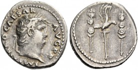 Nero augustus, 54 – 68. Denarius circa 67-68, AR 3.54 g. Laureate head r. Rev. Aquila between two insigna. C 356. RIC 68.
Light iridescent tone and g...