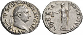 Vitellius, January – December 69. Denarius late April-December 69, AR 3.41 g. Laureate head r. Rev. Libertas standing l., holding pileus and sceptre. ...