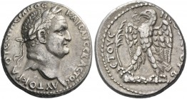 Vespasian, 69 – 79. Tetradrachm, Antioch 69-70, AR 15.61 g. Laureate head r. Rev. Eagle standing l with open wings and wreath in beak; in l. field, pa...