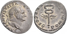 Vespasian, 69 – 79. Denarius 74, AR 2.98 g. Laureate head r. Rev. Winged caduceus. C 362. RIC 703.
Old cabinet tone and good very fine