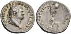 Titus, caesar 69 – 79. Denarius 79, AR 3.54 g. Laureate head with slight beard r. Rev. Trophy; below, captive kneeling r. C 334. RIC Vespasian 1076.
...