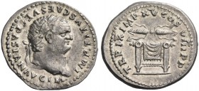 Titus augustus, 79 – 81. Denarius 80. AR 3.48 g. Laureate head r. Rev. Winged thunderbolt set upon draped chair. C 316. RIC 119.
Good extremely fine...
