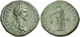 Nerva, 96 – 98. Sestertius 97, Æ 28.50 g. Laureate head r. Rev. Libertas standing l., holding pileus and sceptre. C 118. RIC 100.
Green patina somewh...