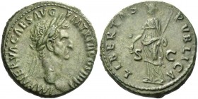 Nerva, 96 – 98. As 97, Æ 12.64 g. Laureate head r. Rev. Libertas standing l., holding pileus and sceptre. C 115. RIC 86.
Green patina and good very f...