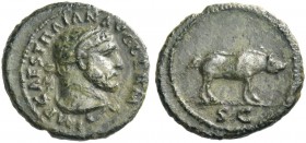Trajan, 98 – 117. Quadrans circa 98-117, Æ 2.31 g. Bearded head of Hercules r., with lion's skin. Rev. Boar. C 341. RIC 702.
Green patina and about e...