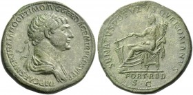 Trajan, 98 – 117. Sestertius 114-116, Æ 28.33 g. Laureate and draped bust r. Rev. Fortuna seated l., holding rudder and cornucopiae. C 158. RIC 652.
...