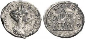 Marciana, sister of Trajan. Denarius circa September 112-117, AR 2.73g. Draped bust r., hair arranged in coils on crown of head, surmounted with cresc...