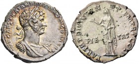 Hadrian, 117 – 138. Denarius 117, AR 3.49 g. Laureate, draped and cuirassed bust r. Rev. Pietas veiled and standing l., raising r. hand. C 1023. RIC 1...