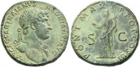 Hadrian, 117 – 138. Sestertius 119, Æ 29.47 g. Laureate bust r., with drapery on l. shoulder. Rev. Felicitas standing l., holding caduceus and cornuco...