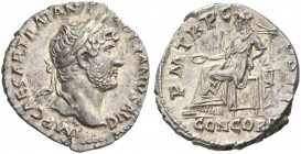 Hadrian, 117 – 138. Denarius 119-122, AR 3.39 g. Laureate head r. Rev. Concordia seated l., holding patera; under her elbow, statuette of Spes. C 255....