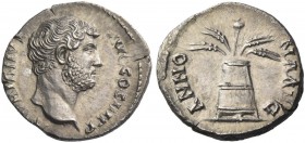 Hadrian, 117 – 138. Denarius 134-138, AR 3.06 g. Bare head r. Rev. Modius with corn ears and poppy. C 172. RIC 230.
Light iridescent tone and extreme...