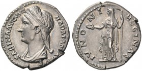 Sabina, wife of Hadrian. Denarius 128-137, AR 3.26 g. Diademed and draped bust l. Rev. Juno standing l., holding patera in r. hand and sceptre in l. C...