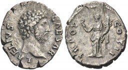 Aelius caesar, 136 – 138. Denarius 137, AR 3.08 g. Bare head r. Rev. Felicitas standing l., holding caduceus and cornucopiae. C 50. RIC Hadrian 430.
...