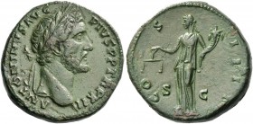 Antoninus Pius augustus, 138 – 161. Sestertius 148-149, Æ 31.78 g. Laureate head r. Rev. Aequitas standing l., holding scales and cornucopiae. C 232. ...