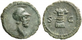 Antoninus Pius augustus, 138 – 161. Anonymous, Period of Domitian to Antoninus Pius. Quadrans circa 81-161, Æ 2.20 g. Helmeted and draped bust of Mars...