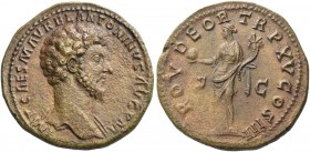 Marcus Aurelius augustus, 161 – 180. Sestertius March-December 161, Æ 24.25 g. Bare-headed bust r., drapery on l. shoulder. Rev. Providentia standing ...