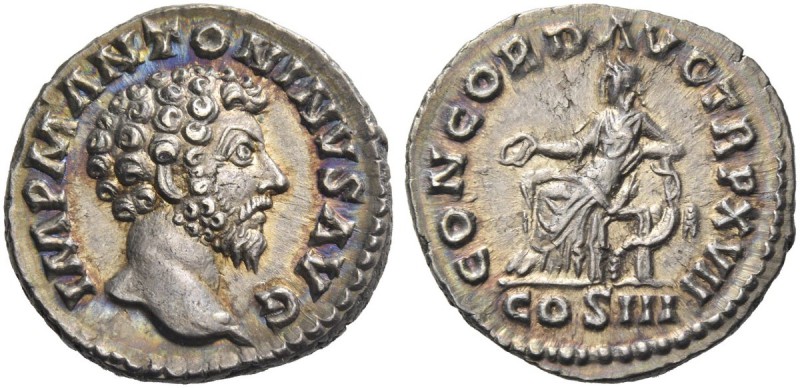 Marcus Aurelius augustus, 161 – 180. Denarius 162-163, AR 3.19 g. Bare head r. R...