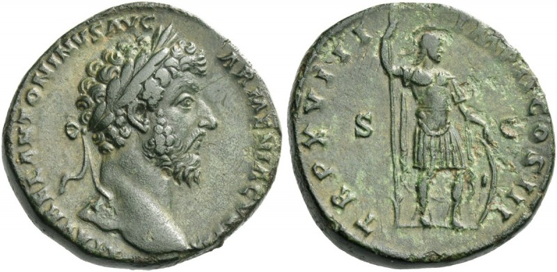 Marcus Aurelius augustus, 161 – 180. Sestertius 163-164, Æ 23.86 g. Laureate hea...