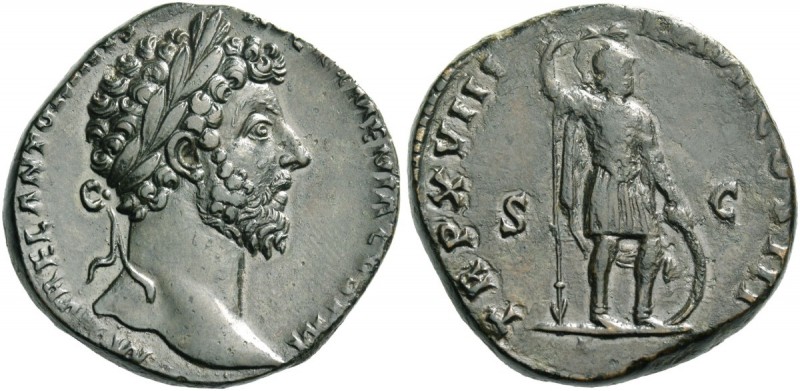 Marcus Aurelius augustus, 161 – 180. Sestertius 163-164, Æ 23.48 g. Laureate hea...