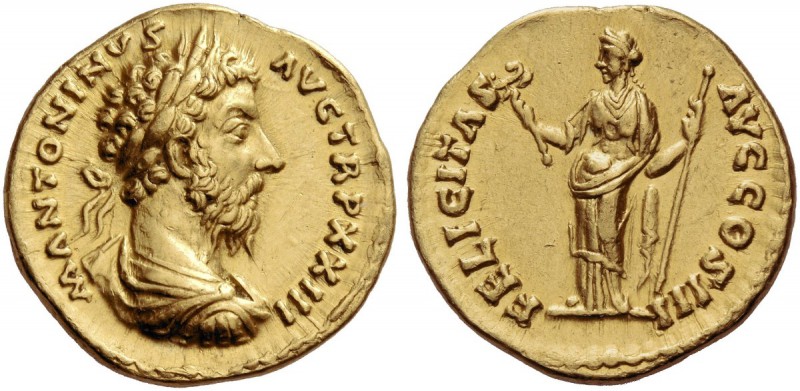 Marcus Aurelius augustus, 161 – 180. Aureus 168-169, AV 7.17 g. Laureate, draped...