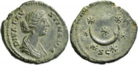 Faustina II, wife of Marcus Aurelius. Diva Faustina II. As after 176, Æ 10.27 g. Draped bust r. Rev. Crescent and seven stars. C 213. RIC M. Aurelius ...