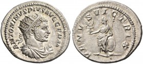 Caracalla, 198 – 217. Antoninianus 213-217, AR 5.36 g. Radiate, draped and cuirassed bust r. Rev. Venus standing l., holding Victory and sceptre and l...