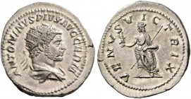 Caracalla, 198 – 217. Antoninianus 213-217, AR 5.50 g. Radiate and draped bust r. Rev. Venus standing l., holding Victory and sceptre and leaning on s...