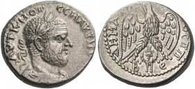 Macrinus, 217 – 218. Tetradrachm, Beroea 217-218, AR 12.36 g. Laureate, draped, and cuirassed bust r. Rev. Eagle standing facing, head and tail l., wi...