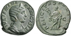 Julia Mamaea, mother of Severus Alexander. Sestertius 228, Æ 24.65 g. Diademed and draped bust r. Rev. Felicitas standing l., holding caduceus and res...