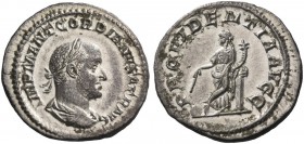 Gordian II, 1st – 22nd April 238. Denarius April 238, AR 2.83 g. Laureate, draped and cuirassed bust r. Rev. Providentia standing front, head l., rest...