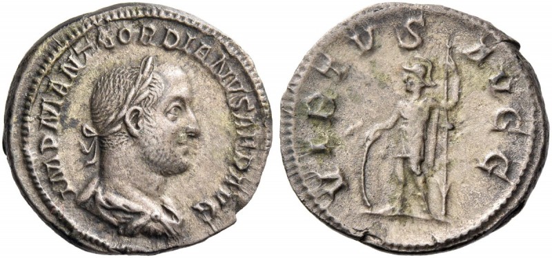 Gordian II, 1st – 22nd April 238. Denarius 238, AR 3.32 g. Laureate, draped and ...