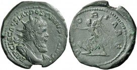 Postumus, 260 – 269. Double sestertius, Cologne 261, Æ 17.50 g. Radiate, draped and cuirassed bust r. Rev. Victory walking l., holding wreath and palm...