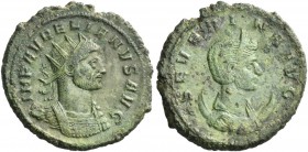 Aurelianus, 270 – 275. Reduced double-sestertius circa 275, Æ 12.54 g. Radiate and cuirassed bust r. Rev. Diademed and draped bust r. on crescent. C 2...