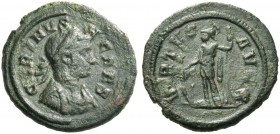 Carinus caesar 282 – 283. Quinarius 282-283, Æ 2.11 g. Laureate, draped and cuirassed bust r. Rev. Virtus standing l., holding sceptre and leaning r. ...