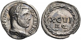 Constantius Chlorus caesar, 293 – 305. Argenteus, Aquileia 300, AR 2.56 g. Laureate head r. Rev. XCVI / AQ wthin wreath. C 346. RIC 17a.
Lovely iride...