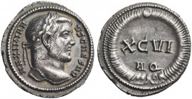 Galerius Maximianus caesar, 293 – 305. Argenteus, Aquileia 300, AR 3.12 g. Laureate head r. Rev. ACVI / AQ within wreath. C 250. RIC 17b.
Old cabinet...