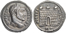 Constantine I caesar, 306 – 307. Argenteus circa 306-307, AR 3.48 g. Laureate head r. Rev. Three-turreted camp camp gate. C 705. RIC 154.
Very rare. ...