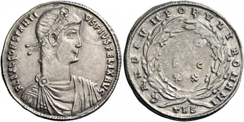 Constantius II, 337-361. Medallion, Thessalonica 337-340, AR 12.47 g. Rosette-di...