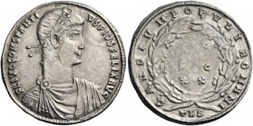 Constantius II, 337-361. Medallion, Thessalonica 337-340, AR 12.47 g. Rosette-diademed, draped and cuirassed bust r. Rev. Legend within wreath. C 85. ...