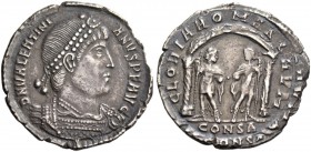 Valentinian I, 364 – 375. Light miliarense, Constantinople 364-367, AR 3.67 g. Pearl-diademed, draped and cuirassed bust r. Rev. Two emperors standing...