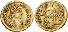 The Visigoths. Pseudo-Imperial Coinage. In the name of Valentinian III, 425-455. Solidus, uncertain mint in Gaul circa 439-455, AV 4.37 g. Rosette-dia...