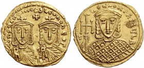 Constantine V Copronymus, 741 – 775, with Leo IV associate ruler, from 751. Solidus 751-756, AV 4.42 g. Crowned facing busts of Constantine V and Leo ...
