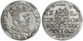 Stefan Batory, Trojak Ryga 1586 - BEZ krzyża - rzadkość RRR