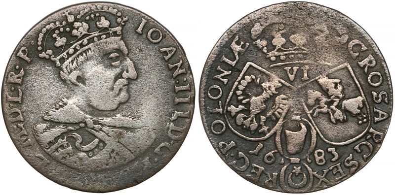 Jan III Sobieski, Szóstak Kraków 1683 Odmiana z popiersiem króla z koroną (zamia...