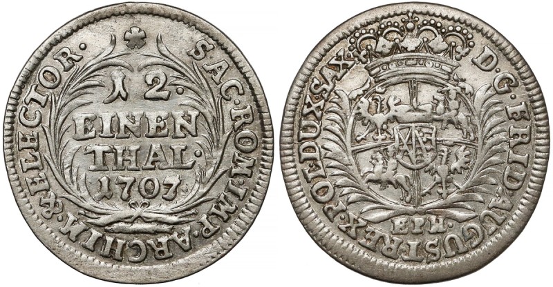 August II Mocny, 1/12 talara 1707 EPH, Lipsk Bardzo ładny egzemplarz. Typ z tarc...