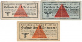 Uniwersalne Bony Obozowe na 1, 2 i 5 Reichsmark (3szt)