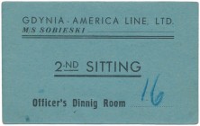 M/S Sobieski, Bilet do kantyny oficerskiej, Gdynia - America Line