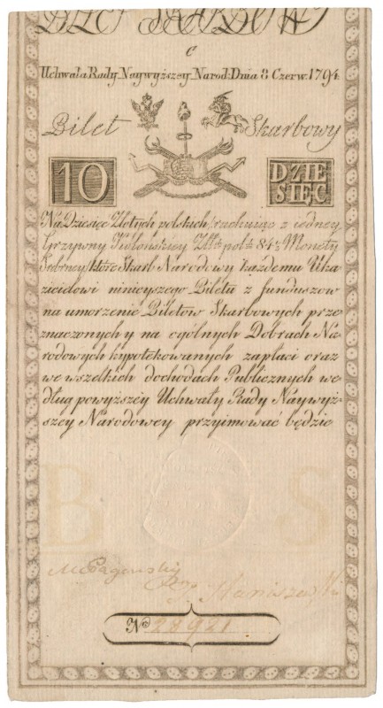 10 złotych 1794 - C - [D] & C BLAUW Lekkie złamanie poziome i ugięcie, poza tym ...